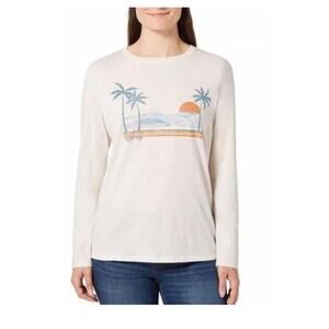 Hurley Women's Graphic Tee Crew Neck Long Sleeve T-Shirt, White, Size Med D1